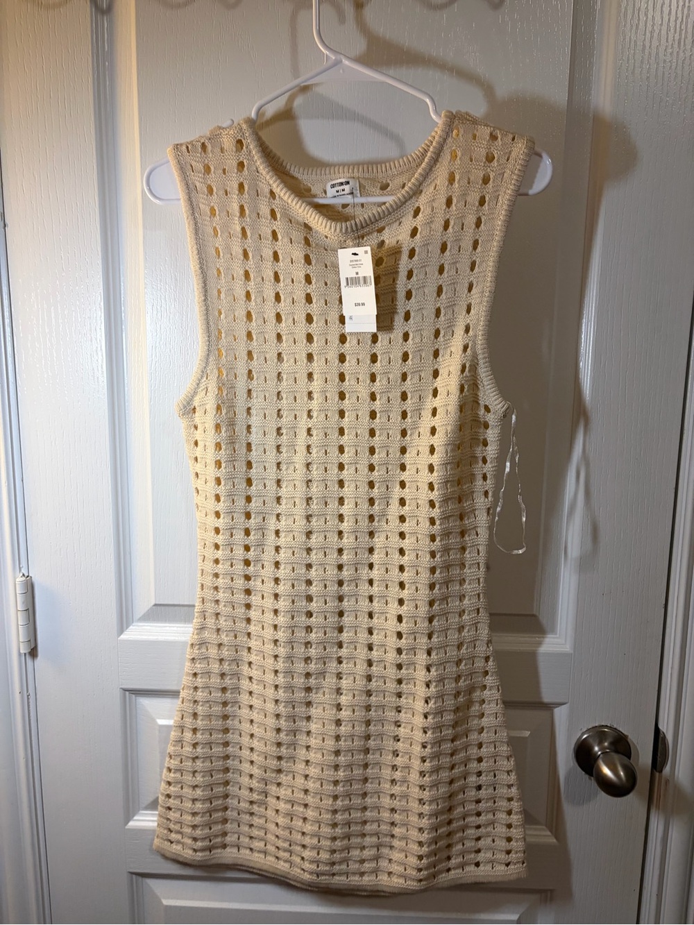 Cotton On Cream Sleeveless Eyelet Knit Shift Dress